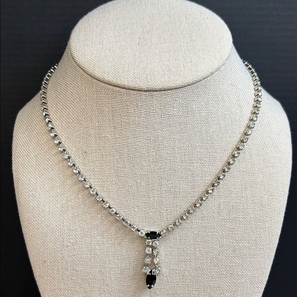 Eisenberg Ice Silver and Black Rhinestone Necklace
